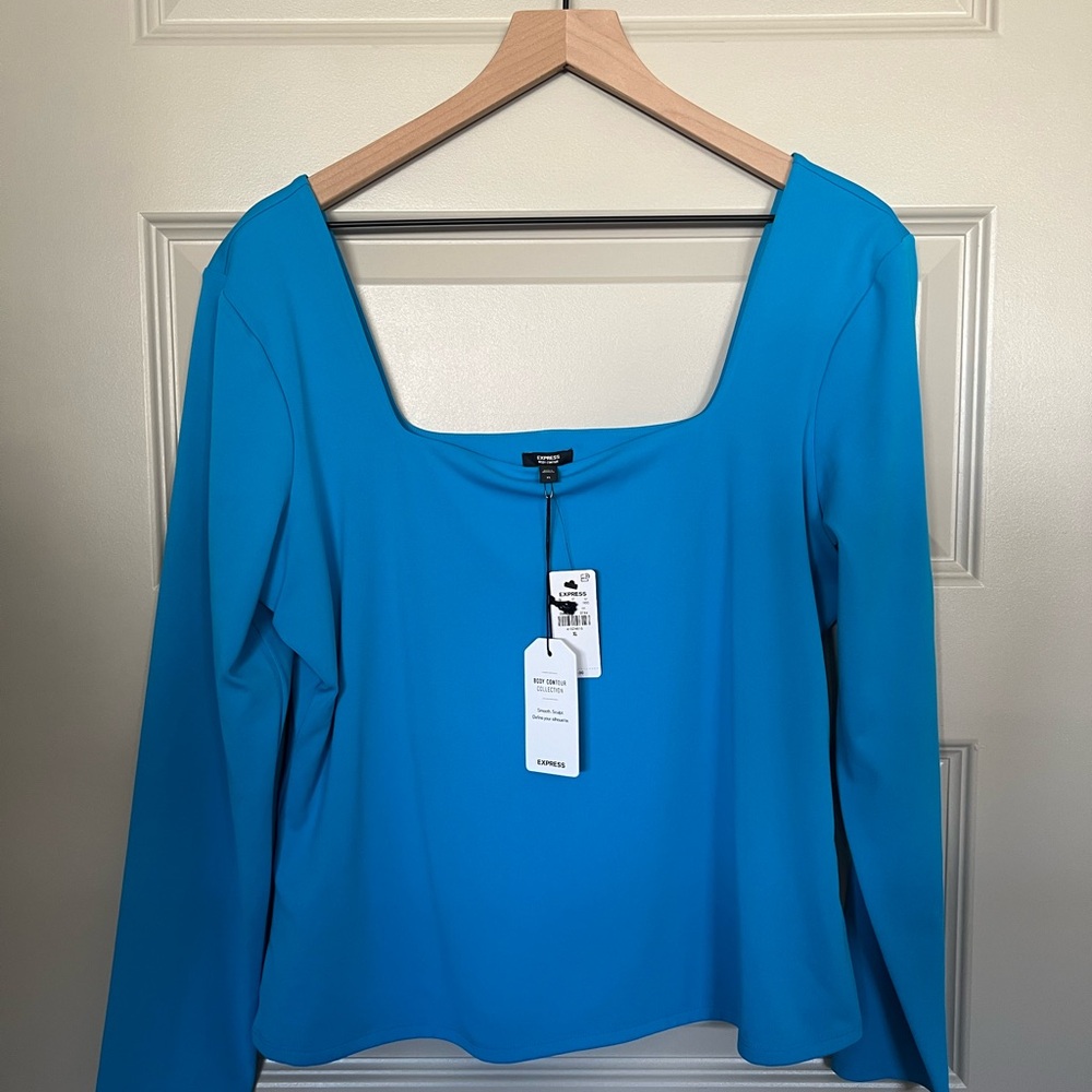 Express Vibrant Blue Square Neck Blouse